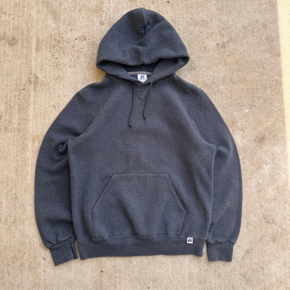 Russell Athletic y2k Mens Hoodie Charcoal Gray Pullover Sweatshirt Size Medium